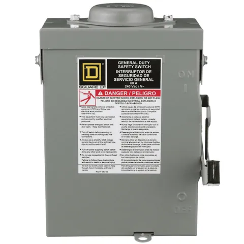 Schneider Electric DU222RB Safety switch, general duty, non fusible, 60A, 2 pole, 10hp, 240VAC, NEMA 3R, bolt on provision — General Accessories
