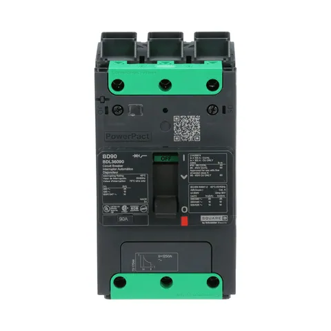 Schneider Electric BDL36090 Circuit breaker, PowerPacT B, 90A, 3 pole, 600Y/347VAC, 14kA, lugs, thermal magnetic, 80% — Accessori generali