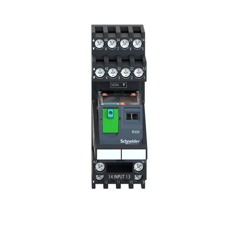Schneider Electric RXM4AB2BDPVM miniature plug-in relay pre-assembled, 6A, 4CO, with LED, lockable test button, mixed terminals socket, 24V DC — Contattori e relè