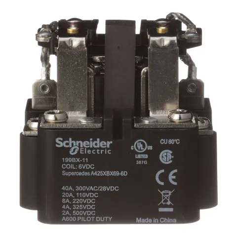Schneider Electric 199BX-11 Power relay, SE Relays, DPDT, 40A, 6 VDC, magnetic blowout, open type — Accessori generali