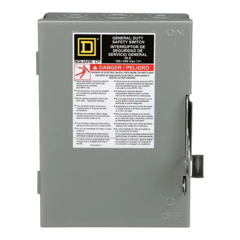 Schneider Electric D211N Safety switch, general duty, fusible, 30A, 2 pole, 3hp, 120VAC, NEMA 1, neutral factory installed — General Accessories