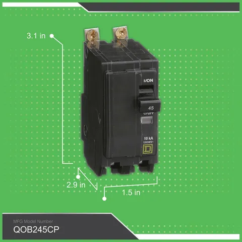 Schneider Electric QOB245 Mini circuit breaker, QO, 45A, 2 pole, 120/240VAC, 10kA, bolt on mount — General Accessories