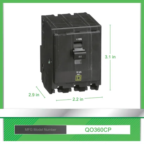 Schneider Electric QO360 Mini circuit breaker, QO, 60A, 3 pole, 120/240VAC, 10kA, plug in mount — Akcesoria ogólne