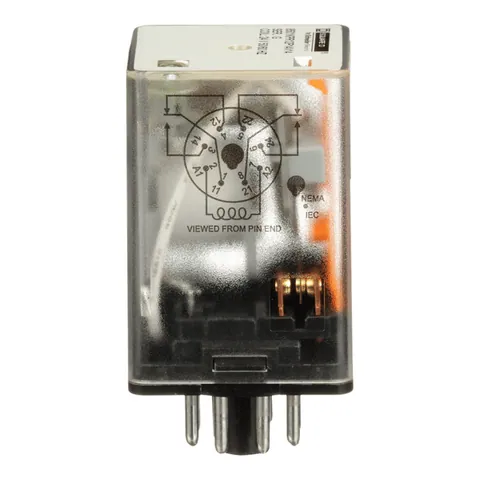 Schneider Electric 8501KPR12P14V14 Plug in relay, Type KP, tubular, 1 HP at 277 VAC, 10A resistive at 120 VAC, DPDT, 2 NO, 2 NC, 24 VAC coil, pilot light — General Accessories