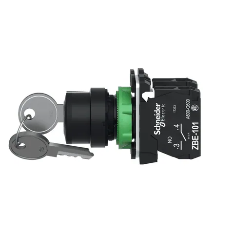 Schneider Electric XB5AG03 Key switch selector, Harmony XB5, plastic, black, 22mm, key 455, 3 positions,stay put, 2 NO — Schalter & modulare Geräte