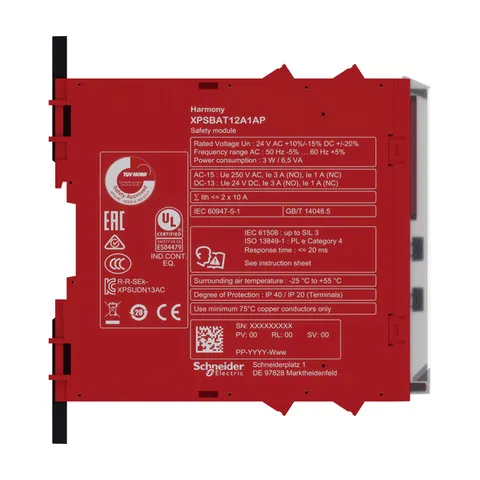 Schneider Electric XPSBAT12A1AP safety module, Harmony XPS, time delayed output, for Estop, guard, OSSD, 24V AC or DC, screw — Contattori e relè