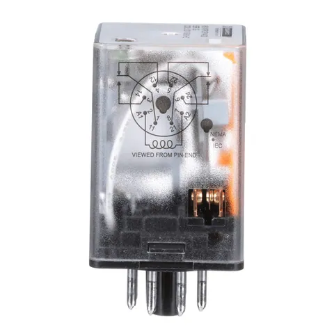 Schneider Electric 8501KPR12P14V20 Plug in relay, Type KP, tubular, 1 HP at 277 VAC, 10A resistive at 120 VAC, DPDT, 2 NO, 2 NC, 120 VAC coil, pilot light — General Accessories