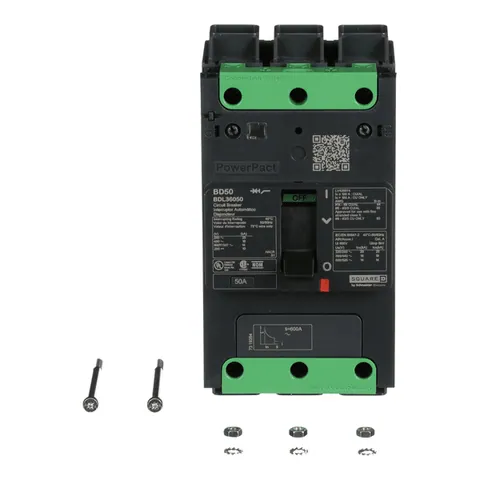 Schneider Electric BDL36050 Circuit breaker, PowerPacT B, 50A, 3 pole, 600Y/347VAC, 14kA, lugs, thermal magnetic, 80% — Accesorios generales