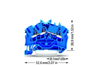 Wago 2002-6304 TOPJOB®S feedthrough terminal block; angled profile; rail mount; 3-conductor; 5.2 mm wide; blue — Terminal Blocks