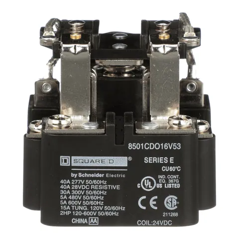 Schneider Electric 8501CDO16V53 Power Relay, Type C, 2 hp, 30A resistive at 300VAC, DPDT, 2 normally open and 2 normally closed contact, 24VDC coil — Accesorios generales