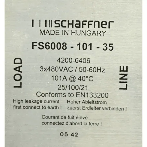Schaffner FS6008-101-35 FS6008-101-35 Line Filter, 3x480/277V, 50/60Hz — Alimentazione