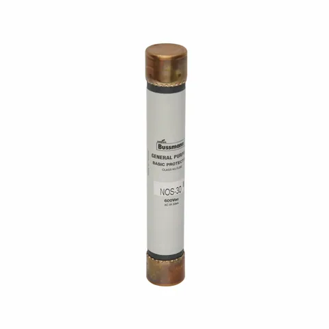 Eaton NOS-15 Bussmann series NOS fuse, Supplemental one-time fuse, Non current limiting, Light duty circuit locations, 15 A, Class H, Non-indicating, Ferrule end x ferrule end, 50 kAIC at 600 Vac, Standard, 10, 600 V — Accesorios generales