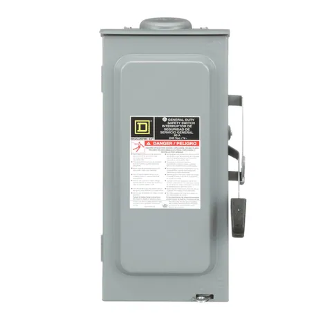Schneider Electric D222N Fusible General Duty Safety Switch, 60A, 2 Pole, 15hp, 240VAC, NEMA 1, 3 Wire, 1 Neutral — General Accessories