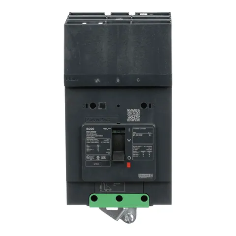Schneider Electric BDA36020 Circuit breaker, PowerPacT B, 20A, 3 pole, 600Y/347VAC, 14kA, I-Line, thermal magnetic, 80%, ABC — General Accessories