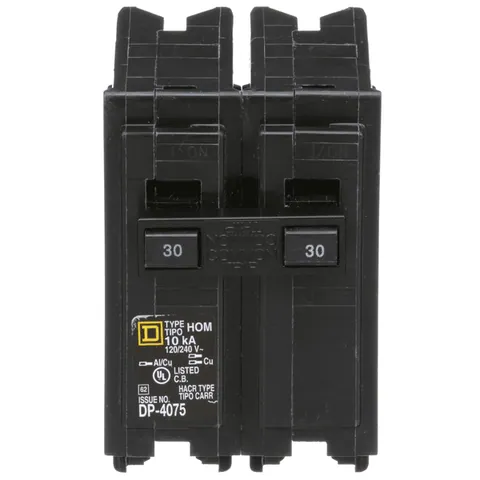 Schneider Electric HOM230 Mini circuit breaker, Homeline, 30A, 2 pole, 120/240VAC, 10kA AIR, standard type, plug in, UL — General Accessories