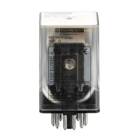 Schneider Electric 8501KPR13V20 Plug in relay, Type KP, tubular, 1 HP at 277 VAC, 10A resistive at 120 VAC, 11 pin, 3PDT, 3 NO, 3 NC, 120 VAC coil — General Accessories