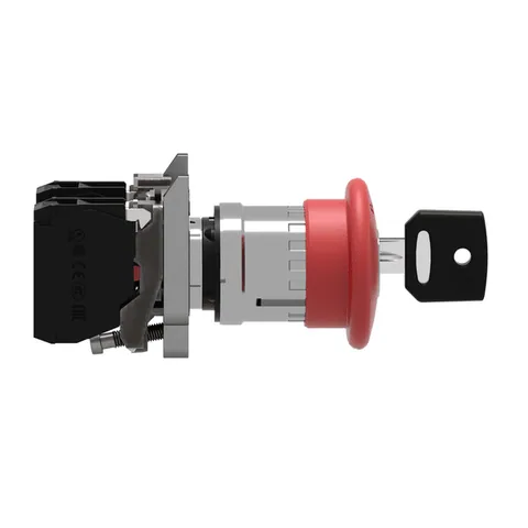 Schneider Electric XB4BS9445 Emergency stop push button, Harmony XB4, metal, red mushroom, 40mm, 22mm, trigger latching key release, 1NO+1NC — Interruptores y aparamenta modular