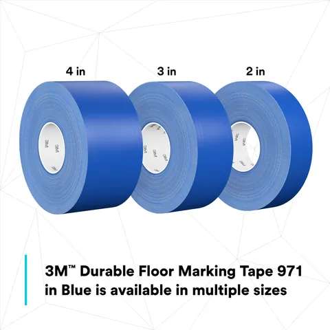 3M 7100254036 Durable Floor Marking Tape 971, Blue, 4 in x 36 yd, 17 mil, 3 Rolls/Case, Individually Wrapped Conveniently Packaged — General Accessories