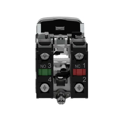 Schneider Electric XB4BW73731M5 Illuminated double headed push button, Harmony XB4, metal, 22mm, 1 green flush I + 1 pilot light + 1 red projecting O, 240V AC, 1NO + 1NC — Schalter & modulare Geräte