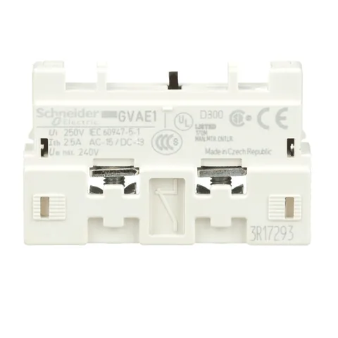 Schneider Electric GVAE1 TeSys Deca Manual Starter and Protector, auxiliary contact block, 1 NO or NC, top mount, screw clamp — Contactors & Relays