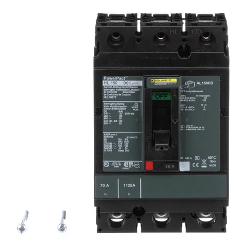 Schneider Electric HLL36070 Circuit breaker, PowerPacT H, 70A, 3 pole, 600VAC, 50kA, lugs, thermal magnetic, 80% — Accessori generali