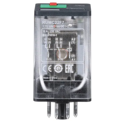 Schneider Electric RUMC22F7 Universal Plug-in Relay, 2 C/O, Octal Base, 10 A, 120 VAC, with LED — Contattori e relè