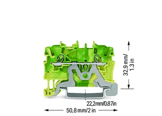 Wago 2000-1207 TOPJOB®S ground terminal block; rail mount; 2-conductor; 3.5 mm wide; green-yellow — Terminal Blocks
