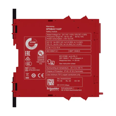 Schneider Electric XPSBAC14AP safety module, Harmony XPS, estop or guard, connected to supply terminals 24V AC or DC , no inputs, screw — Contactors & Relays