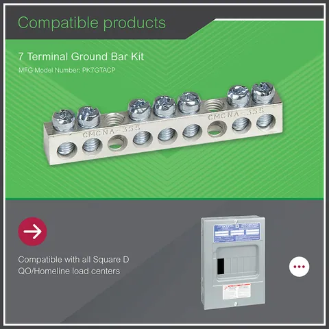 Schneider Electric PK7GTA Load center accessory, QO/Homeline, ground bar kit, 7 terminals — Circuit Breakers & Fuses