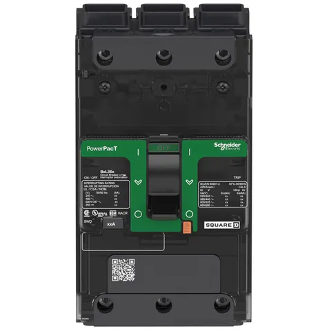 Schneider Electric BDF36015 Circuit breaker, PowerPacT B, 15A, 3 pole, 600Y/347VAC, 14kA, terminal nut, thermal magnetic, 80% — Circuit Breakers & Fuses