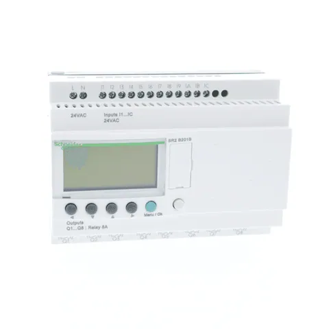Schneider Electric SR2B201B compact smart relay, Zelio Logic SR2 SR3, 20 IO, 24V AC, clock, display — PLCs