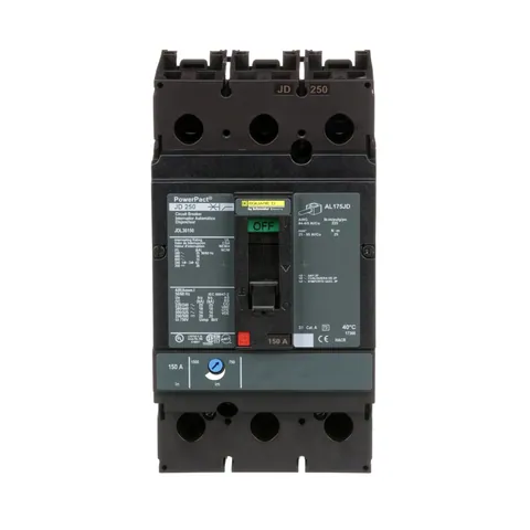 Schneider Electric JDL36150 Circuit breaker, PowerPacT J, 150A, 3 pole, 600VAC, 14kA, lugs, thermal magnetic, 80% — General Accessories