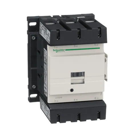 Schneider Electric LC1D115G7 IEC contactor, TeSys Deca, nonreversing, 115A, 75HP at 480VAC, up to 100kA SCCR, 3 phase, 3 NO, 120VAC 50/60Hz coil, open — Contactors & Relays