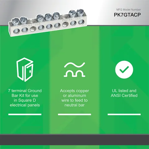 Schneider Electric PK7GTA Load center accessory, QO/Homeline, ground bar kit, 7 terminals — Circuit Breakers & Fuses