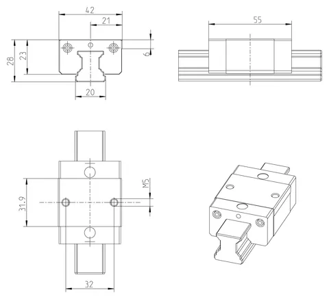 Bosch Rexroth R166481410 BALL RUNNER BLOCK CARBON STEEL KWC-020-SKN-C1-N-2