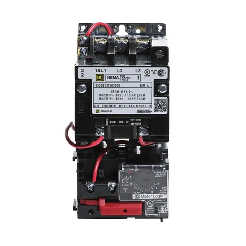 Schneider Electric 8536SCO3V02H300S NEMA motor starter, Type S, nonreversing, Size 1, 27A, 10HP at 460VAC, up to 100kA SCCR, 3 phase, 3 pole, Motor Logic, 120VAC coil, open — General Accessories