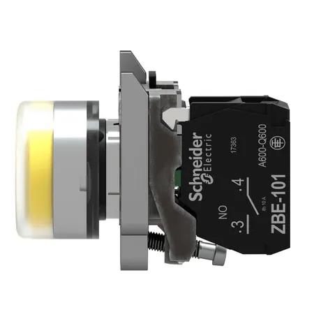Schneider Electric XB4BP51 Spring-return metal push button, Harmony XB4, projecting, yellow, 22mm, booted, unmarked, 1NO — Schalter & modulare Geräte