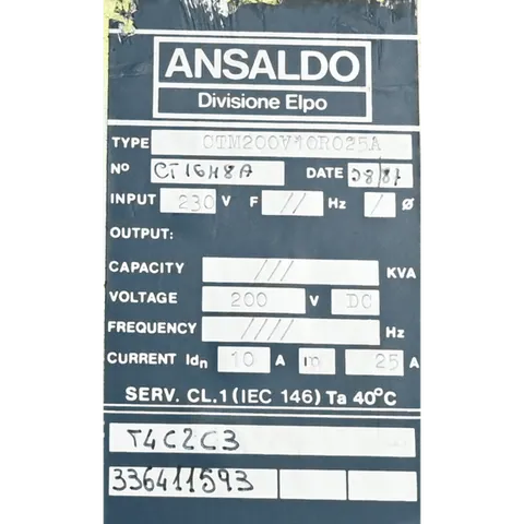 Ansaldo energia CTM 200V10R025A ANSALDO CTM200V10RO25A Industrial DC Power Supply — Power Supply