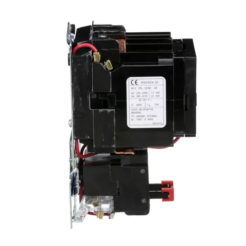 Schneider Electric 8536SDO1V01S NEMA Motor Starter, Type S, nonreversing, Size 2, 45A, 25 HP at 460 VAC, 5 kA SCCR, 3 phase, 3 pole, melting alloy, 24 VAC coil, open — General Accessories