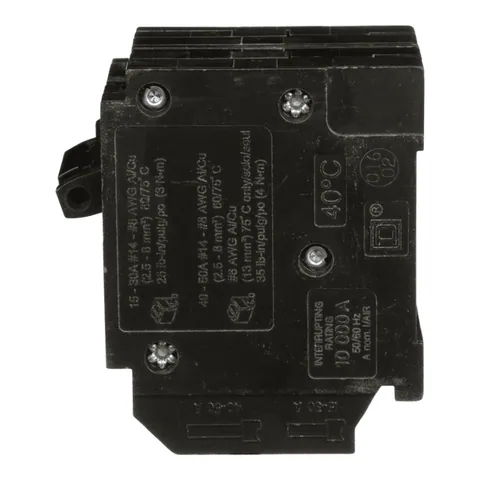 Schneider Electric HOMT1515250 Tandem circuit breaker, Homeline, 2 x 1 pole at 15A, 1 x 2 pole at 50A, 120/240VAC, 10kA AIR, plug in, UL — General Accessories