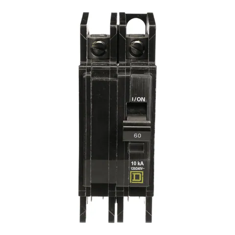 Schneider Electric QOUQ260B Mini circuit breaker, QOU, 60A, 2 pole, 120/240VAC, 10kA, four point quick connect terminals, bulk pack — General Accessories