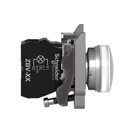 Schneider Electric XB4BVB1 Pilot Light, Harmony XB4, Metal, White, 22mm, Universal LED, Plain Lens, 24V AC/DC — Control & HMI