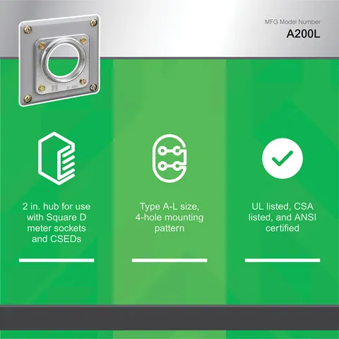 Schneider Electric A200L Meter pak accessory, hub, 2.00in wire size, Series A L, rainproof, 4.63in — General Accessories