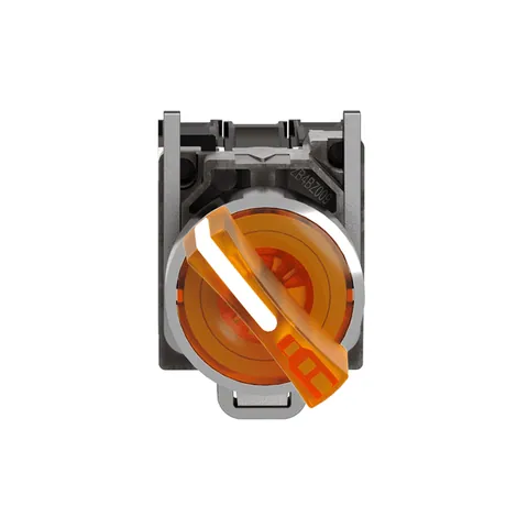 Schneider Electric XB4BK125B5 Illuminated selector switch, Harmony XB4, metal, orange handle, 22mm, universal LED, 2 positions, 1NO + 1NC, 24V AC DC — Switches & Modular Apparatus