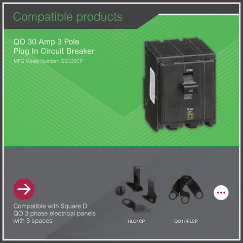Schneider Electric QO330 Mini circuit breaker, QO, 30A, 3 pole, 120/240VAC, 10kA, plug in mount — Accessori generali