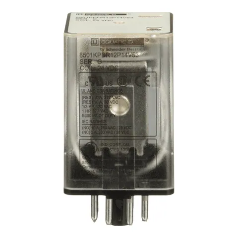 Schneider Electric 8501KPDR12P14V53 Relay, Harmony 8501K, DPDT, 8 pins, LED, coil, 24V DC, 10A resistive at 120V AC, 1 HP at 277V AC, 2NO + 2NC — General Accessories