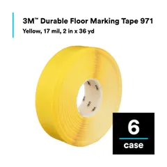 3M 7100249185 Durable Floor Marking Tape 971, Yellow, 2 in x 36 yd, 17 mil, 6 Rolls/Case, Individually Wrapped Conveniently Packaged — General Accessories