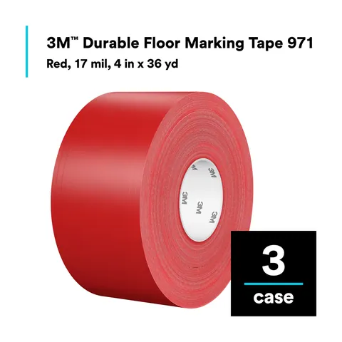 3M 7100259700 Durable Floor Marking Tape 971, Red, 4 in x 36 yd, 17 mil, 3 Rolls/Case, Individually Wrapped Conveniently Packaged — General Accessories