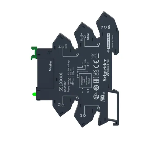 Schneider Electric SSL1D03JDPR pre assembled relay, Harmony Solid State Relays , 3.5A, DC switching, spring sockets, input 4 to 12V DC, output 1 to 24V DC — General Accessories