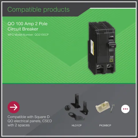 Schneider Electric QO2100 Mini circuit breaker, QO, 100A, 2 pole, 120/240VAC, 10kA, plug in mount — Accessori generali